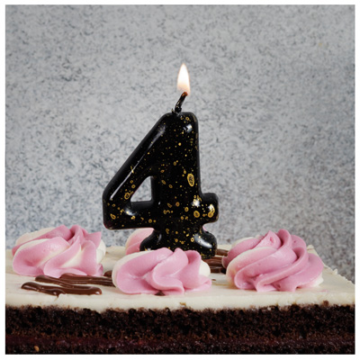 Свечи для торта Свеча-цифра "4" Черная с брызгами 5,6см