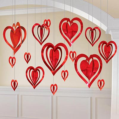 Декор-комплект подвесн Сердца 3D красные