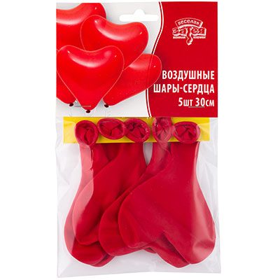 Горячие сердца! Набор шаров Сердце красное 30см 5шт 1111-1316