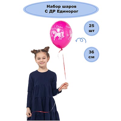 Шарики из латекса Шары 36см Единорог С Днем Рождения