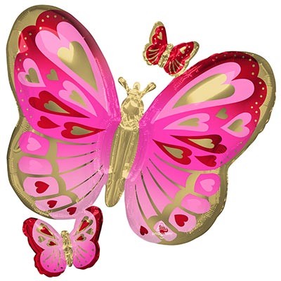 Шарики из фольги Шар фигура Бабочки сердца Pink Gold Red