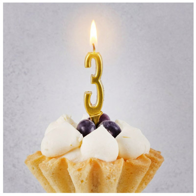 Свечи-цифры Свеча-цифра "3" Элегант Золото 5см