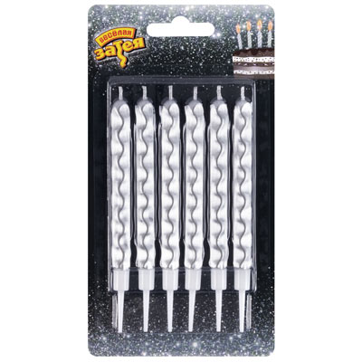 Свечи для торта Свечи Цунами Серебро 10см 6шт