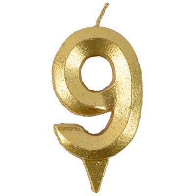 Свечи для торта Свеча цифра 9 Грань золото блеск 7см