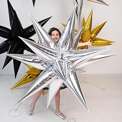 Шарики из фольги Шар 3D ЗВЕЗДА Составная Silver 127см