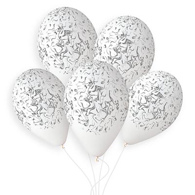 Шарики из латекса Шары 35см с рисунком Мрамор серебрянный