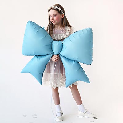 Шарики из фольги Шар фигура Бант голубой сатин