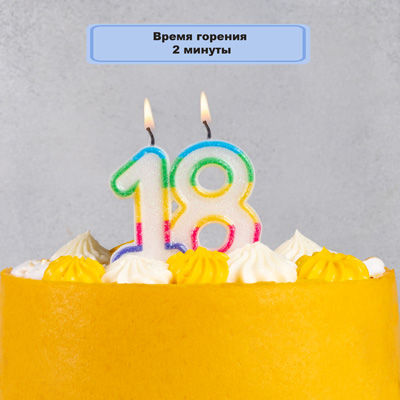 Свечи для торта Свеча -цифра 18 Радужная блеск 7см
