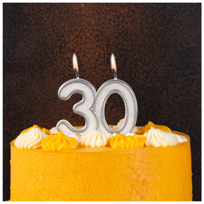 Свечи для торта Свеча -цифра 30 Серебряная 7см