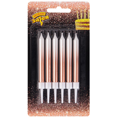 Свечи для торта Свечи Градиент бел/роз зол перл 8см 6шт