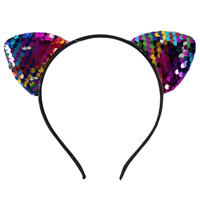 Ободок Ушки кошки разноцветные пайетки