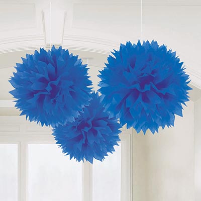 Декорации подвески Помпоны бумажные синие 40см 3шт