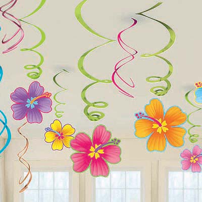 Гавайская вечеринка Спирали Гибискусы 46-60 см, 12 штук 1501-1670