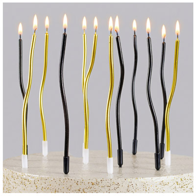 Свечи для торта Свечи Волна Микс черн/золото 13см 12шт