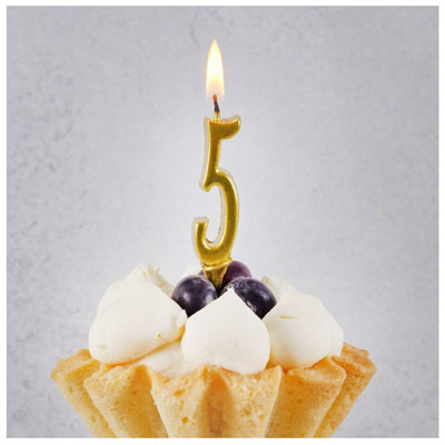 Свечи-цифры Свеча-цифра "5" Элегант Золото 5см