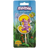 Лунтик Свеча-цифра &quot;3&quot; Лунтик, 7см 1502-5853