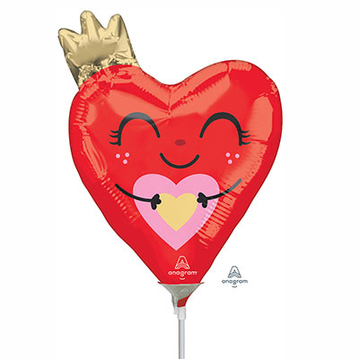 Шарики из фольги Шар мини фигура Сердце красное с короной