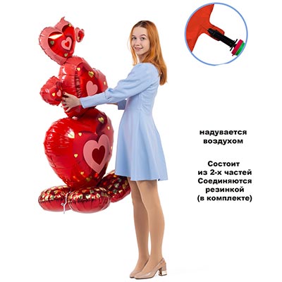 Шарики из фольги Шар напольный Сердца красные, под воздух