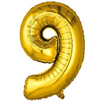 Шар цифра 9 Металлик Золото 66см