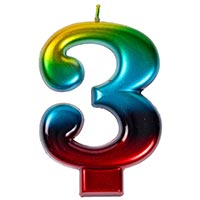 Радужная Свеча-цифра &quot;3&quot; Радуга металлик 8 см 1502-3767