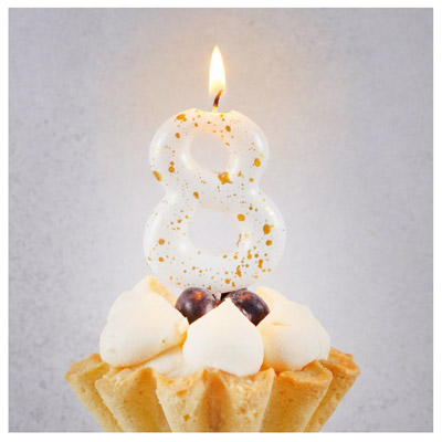Свечи для торта Свеча-цифра "8" Белая с брызгами 5,6см