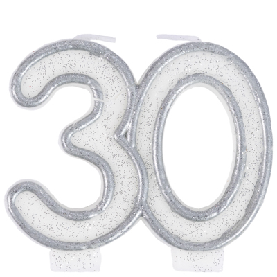 Свечи для торта Свеча -цифра 30 Серебряная 7см