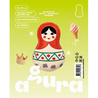 Шарики из фольги ШАР ФИГУРА Матрешка Русский узор
