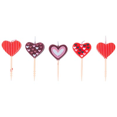 Свечи для торта Свечи для торта на пиках Сердца, 5 штук