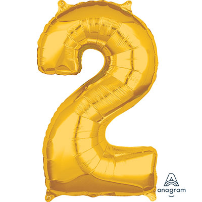 Шарики из фольги Шар фигура цифра "2", 66см Gold