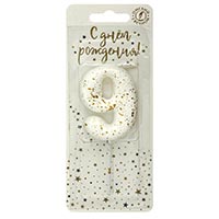  Свеча-цифра &quot;9&quot; Белая с брызгами 5,6см 1502-6904