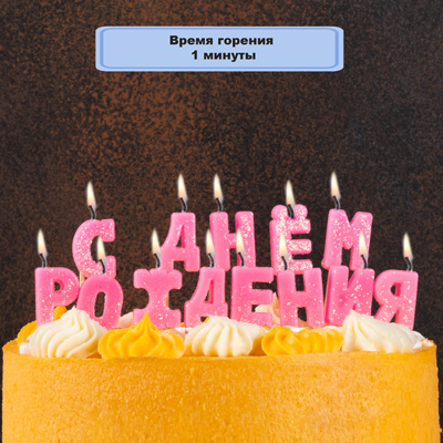 Свечи для торта Свечи д/торта на пиках С ДР розов блеск