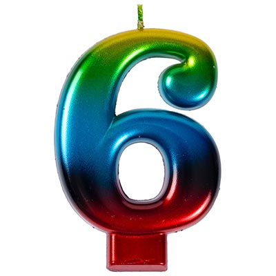 Свечи-цифры Свеча-цифра "6" Радуга металлик 8 см