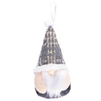 Новый год Санта Гном серый, текстиль 15см 1501-6743