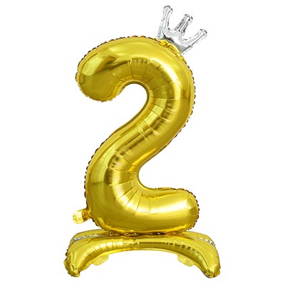Шарики из фольги Шар цифра 2 Gold Корона, на подставке