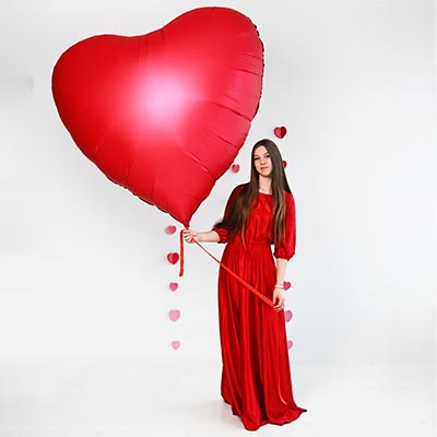 Шарики из фольги Шар 173см СЕРДЦЕ, сатин красное
