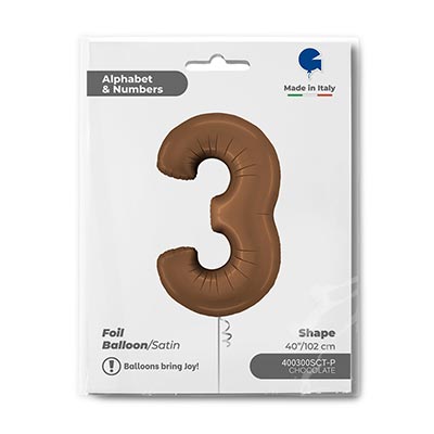 Шарики из фольги Шар цифра "3" Сатин Шоколад 102см