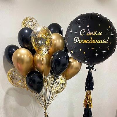 Шарики из фольги Шар круг GLAM 45см ДР Искры на черном