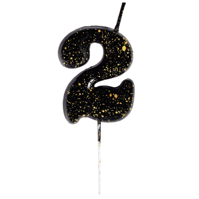 Свечи для торта Свеча-цифра "2" Черная с брызгами 5,6см