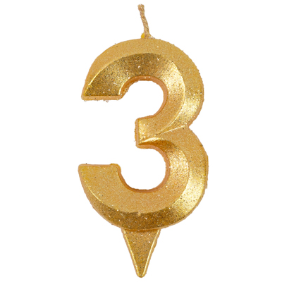 Свечи для торта Свеча цифра 3 Грань золото блеск 7см
