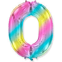Шарик цифра "0", 101см Радуга металлик