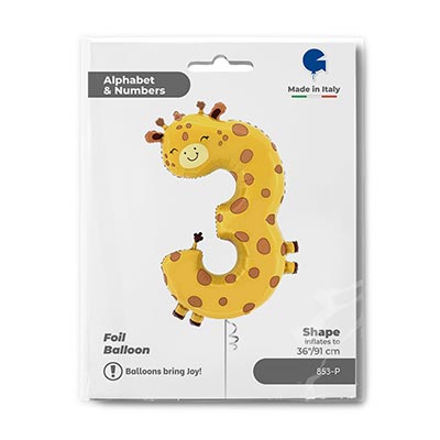 Шарики из фольги Шар цифра 3 Жирафик, 97см