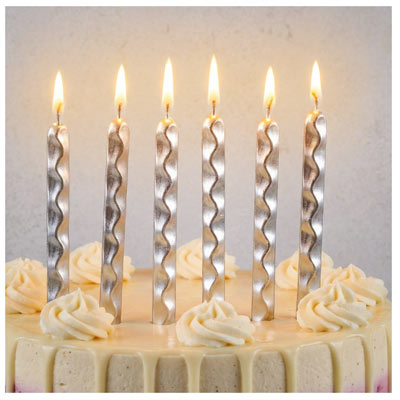Свечи для торта Свечи Цунами Серебро 10см 6шт