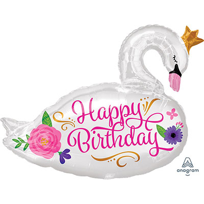 Шарики из фольги Шар фигура Happy Birthday Лебедь белый