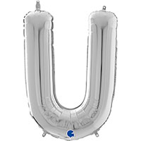Шар буква "U", 66см Silver