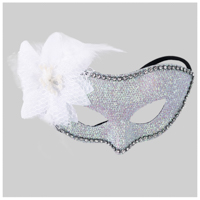 Вечеринка Хэллоуин Полумаска белая с цветком блеск 1501-6923