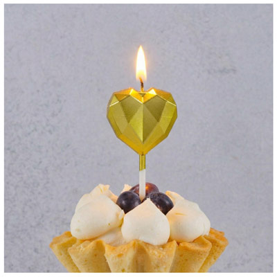 Свечи для торта Свеча Сердце Диамант золотое 3,5см