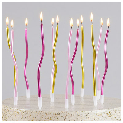 Свечи для торта Свечи Волна Розовый Микс 13см 12шт/G