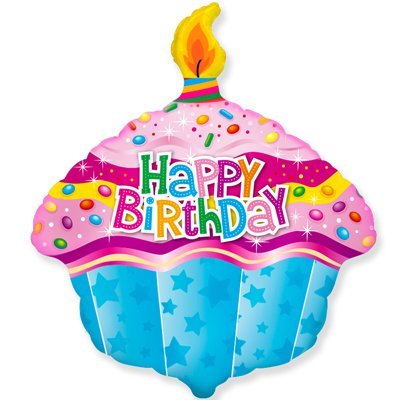 Шар фигура Happy Birthday Кекс со свечой