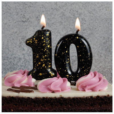 Свечи для торта Свеча-цифра "0" Черная с брызгами 5,6см