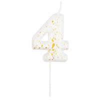 Свеча-цифра "4" Белая с брызгами 5,6см
